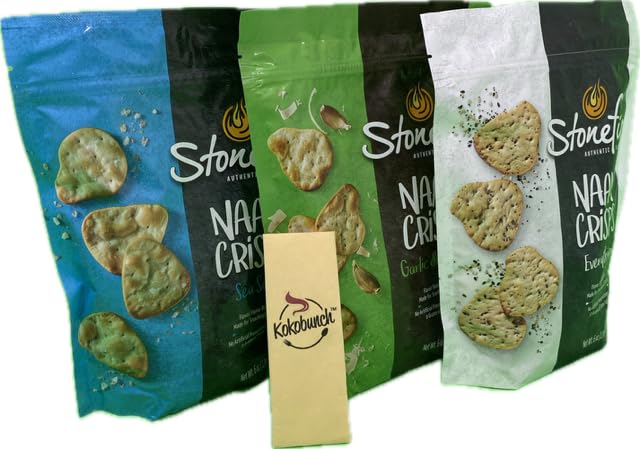 Kokobunch Variety Bundles Of Stonefire's Authentic Naan Crisps Flatbread Cracker 4 or 3 Assorted Pack (6oz, 3 PACK - 1 each of Sea Salt | Everthing |