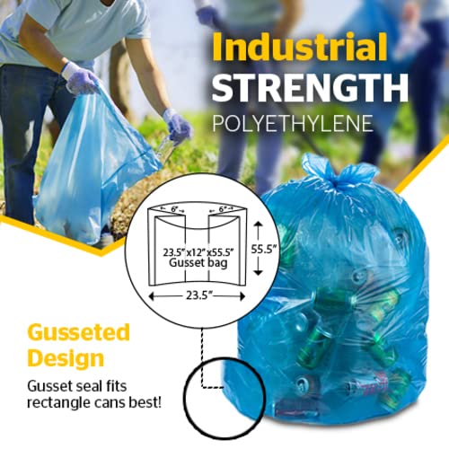 Aluf Plastics Heavy Duty 55 Gallon Blue Trash Bags - (Value 50 Pack) - 1.5 MIL equivalent Industrial Strength Plastic 35" x 55" for 50-55 Gal Cans
