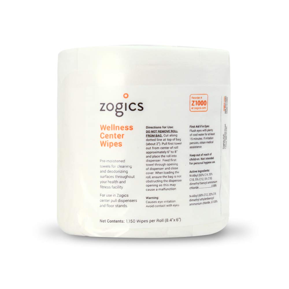 Zogics Wellness Center Heavy Duty Gym Equipment and Surface Cleaning Wipes (1,150 Wipes) + Reusable Wipe Bucket Dispenser