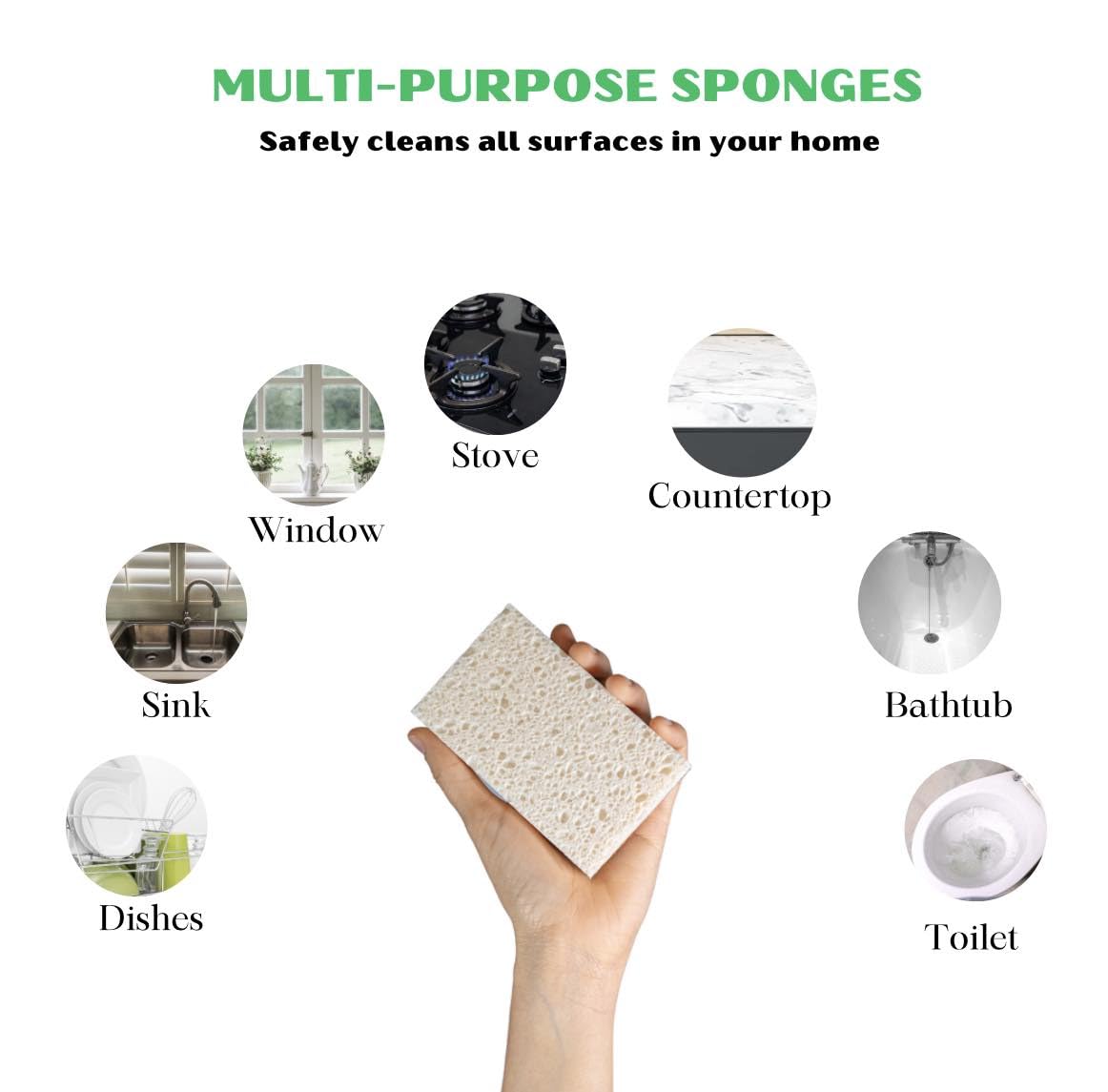 THE GREATER PLANET- Natural Kitchen Sponges, Eco Friendly Cleaning sponges-Multipurpose Wood Cellulose Scrub sponges-10 Pack Biodegradable Organic