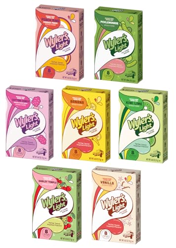 Wyler's Light Ultimate Variety Pack - Pack of 7 - One of Each Flavor - Vanilla, Kiwi Lime, Peach Ring, Cotton Candy, Shirley Temple, Pickle Lemonade