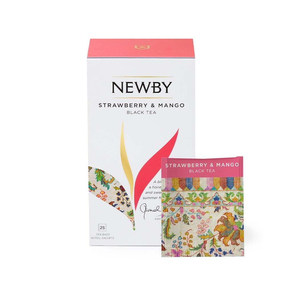 Newby Teas Strawberry and Mango - 25 Individually Wrapped Tea Bags - Flavoured Black Tea with Fruity Notes - Premium Ceylon Tea