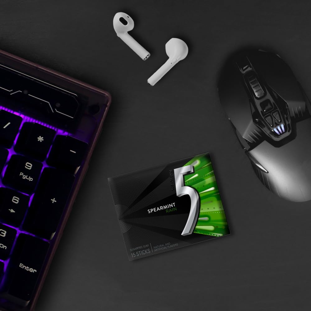 5 Gum Spearmint Sugarfree Gum, Piece Single Pack, Rain, 15 Count