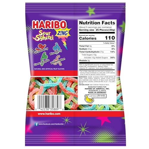 HARIBO Gummi Candy, Z!NG Sour S’ghetti, 5 oz. Bag