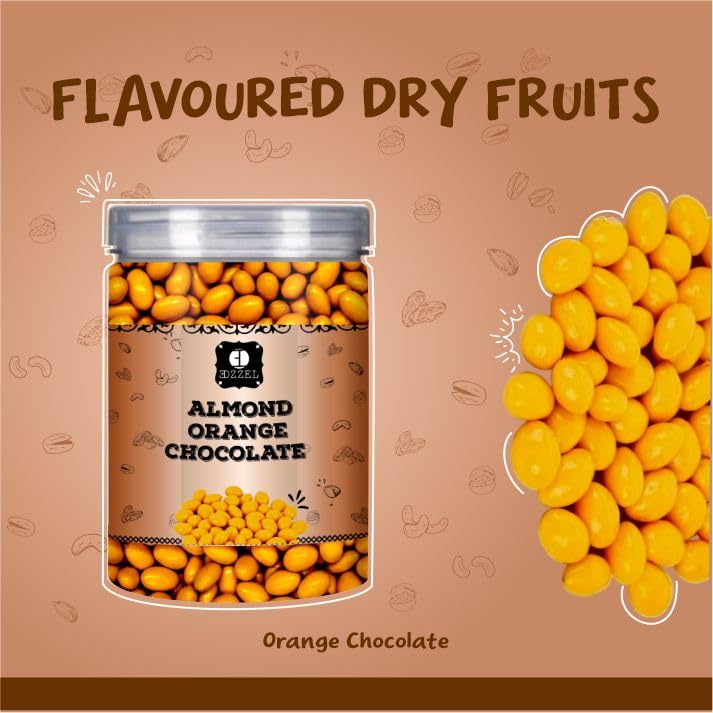 EDZZEL Orange Flavored Chocolate Covered Almonds - Nuts in Smooth Chocolate Coating