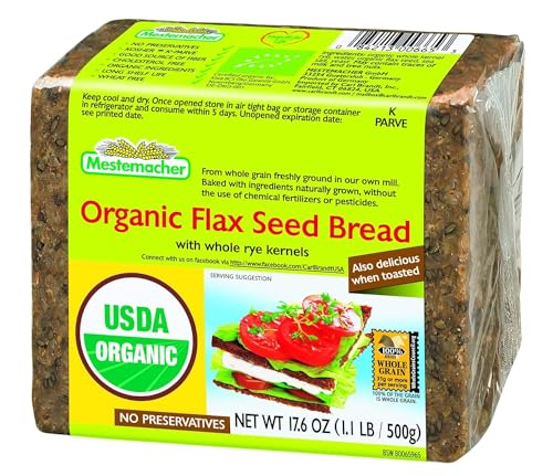 Mestemacher Organic Flax Seed Bread, 17.6 Oz - Authentic German Whole Grain Bread with Flax Seeds | High Fiber, USDA Organic, Non-GMO, Ready to Eat