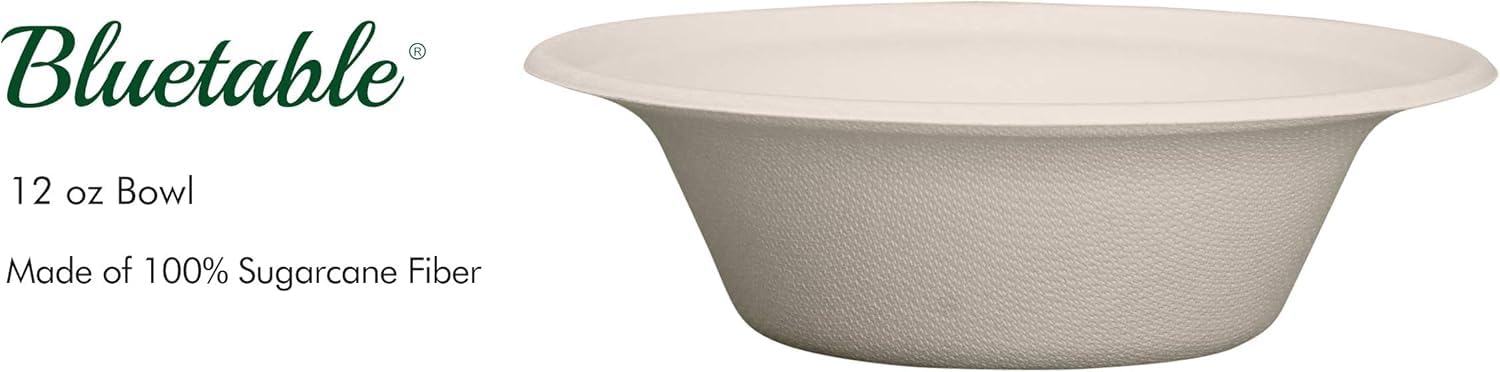 Paper Bowls Disposable Bowls Compostable [1000 Pack] Bulk 12 oz Biodegradable Bowl - Case Pack Good For Hot Soup Chili - Made from 100% Sugarcane