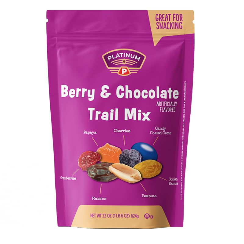 Platinum Berry & Chocolate Trail Mix 22 oz | Resealable Bag | Sweet & Savory Blend with Peanuts, Raisins, Berries & Candy-Coated Gems | Colorful Snack