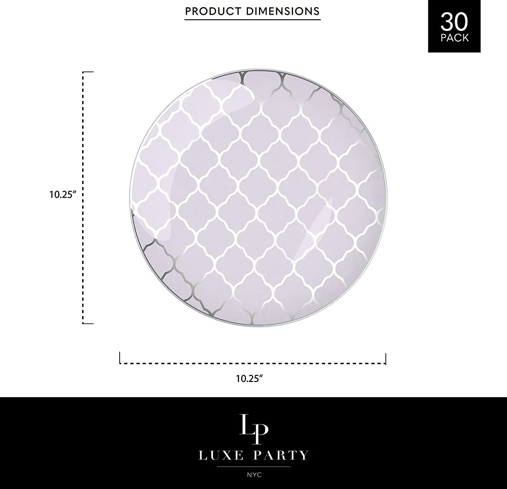 LUXE PARTY NYC Plastic 30 Pack Dinnerware Plates | Disposable| 10.25" | Dinner Plate | Dinner | Buffet| Partyware| Party Supplies | Holidays | Sliver