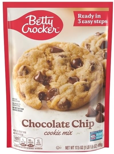Betty Crocker Cookie Mix Variety, Chocolate Chip, Oatmeal, Peanut Butter, Double Chocolate Chunk, and Sugar Cookie, 17.5 Ounce (Pack of 5) - with Make Your Day Bag Clip