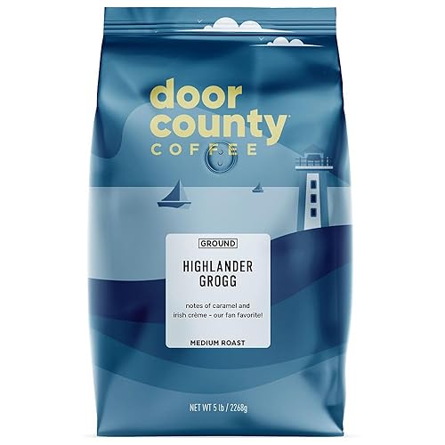 Door County Coffee Highlander Grogg Flavored Coffee Ground - 5 lb Bag - Flavored Ground Coffee Medium Roast - 100% Specialty Arabica - Gourmet - Irish