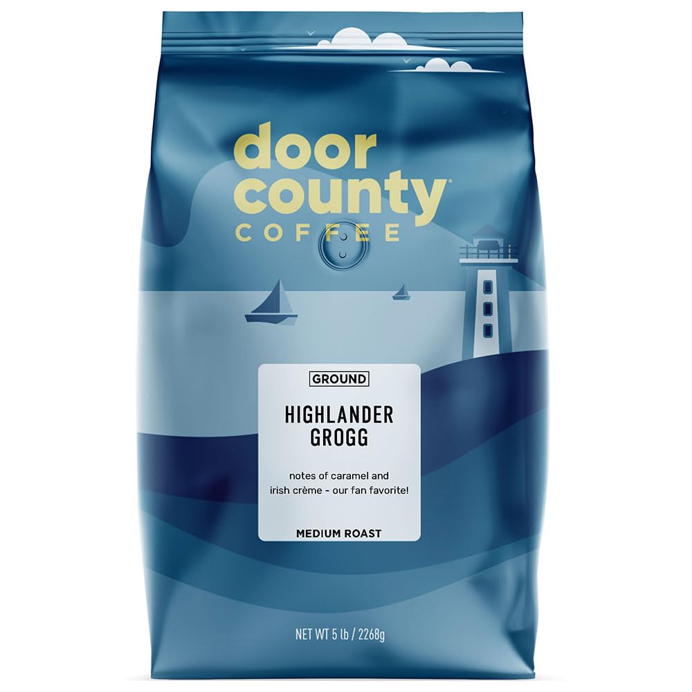 Door County Coffee Highlander Grogg Flavored Coffee Ground - 5 lb Bag - Flavored Ground Coffee Medium Roast - 100% Specialty Arabica - Gourmet - Irish