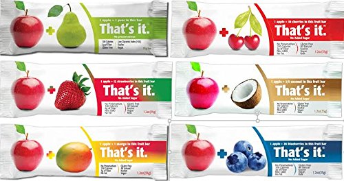 That's It Bar,Complete Flavor Sampler,Variety Pack of 12 (2 Apple+Coconut,2 Apple+ Cherry, 2 Apple+ Blueberry, 2 Apple+Strawberry,2 Apple+Mango,2