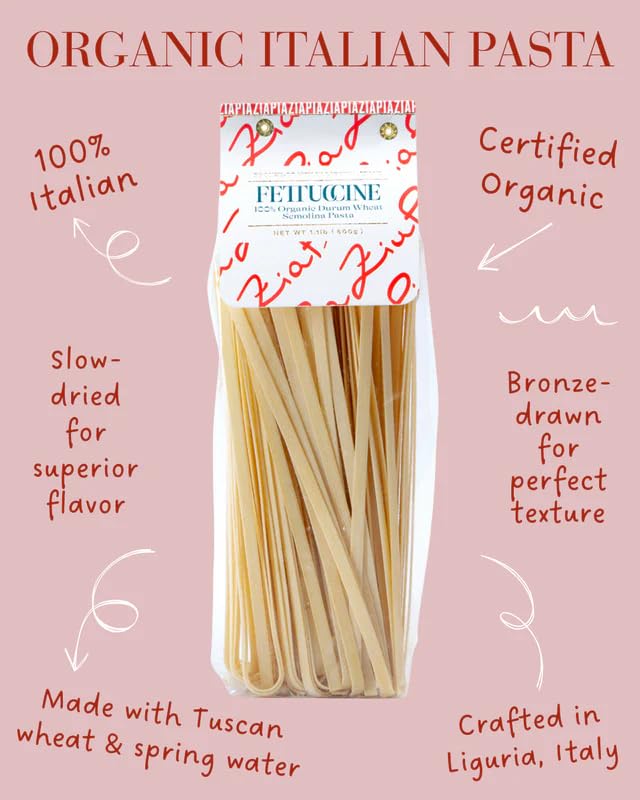 Zia Pia Organic Pasta - Fettuccine (500g) | Traditional Italian Pasta | Small Batch Organic | Made in Italy |