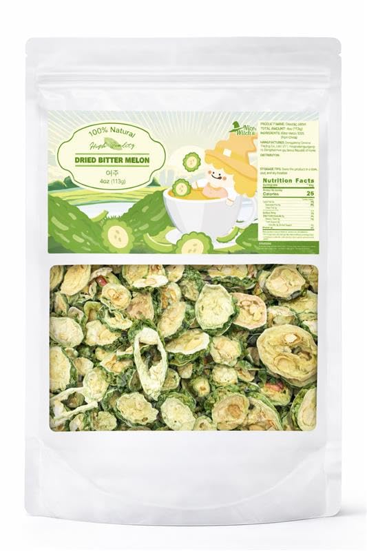 Nice Witch’s Dried Bitter Melon Slices for Tea, Natural Bitter Gourd (Momordica Charantia), Herbal Tea Ingredient, 4 oz (113g)