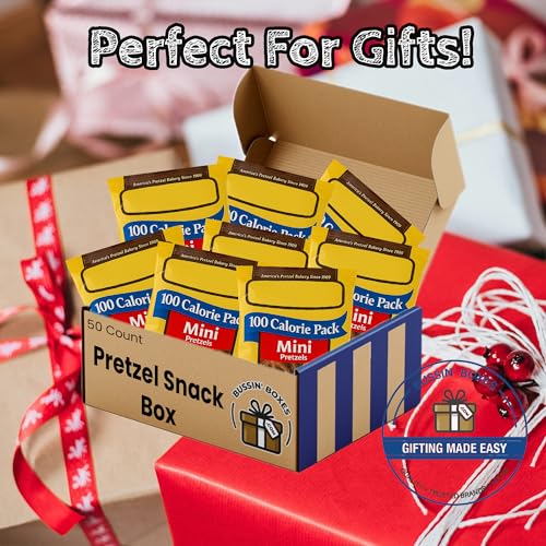 Bulk Mini Pretzels by Snyders, 100 Calorie Individual Packs, .9 oz. by Bussin Boxes (0.9 Ounce, Pack of 50)