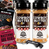 Pit Boss Cowboy Butter Premium Barbecue Mixed Seasoning Spice & Rub 4 pk Choice Bundle (28 oz) + Guide & Keychain Bottle Opener (6 Items)!