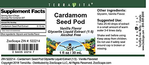 Terravita Cardamom Seed Pod Glycerite Liquid Extract (1:5) - Vanilla Flavored (1 oz, ZIN: 522214) - 3 Pack