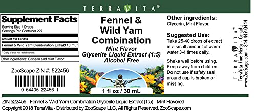 Fennel & Wild Yam Combination Glycerite Liquid Extract (1:5) - Mint Flavored (1 oz, ZIN: 522456) - 3 Pack
