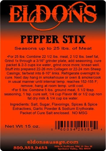 Pepper Stick Seasoning - Choose Your Size: Seasons 5, 25, or 170 lbs - Savory Blend for Homemade Sausage Snack Sticks (Seasons 25 lbs)