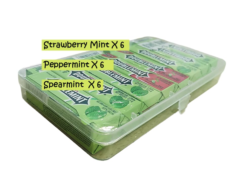 Wrigly Doubleminnt bundle of 3 flavors strawberry mint, peppermint and spearmint - 18 pack X 5 pcs (Total 90 pcs), 8.8oz - suitable as gift for events