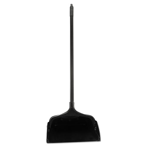Rubbermaid Commercial Products Dustpan with Long Handle Plastic Black Compatible with Any Broom for Lobby/Restaurant/Office/Home/Dog Pooper Scooper