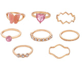 Pink Butterfly Ring Set Love Diamond Ring Set of Eight