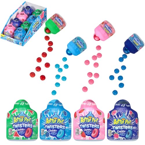 Baby Bottle Pop Twisters Chewy Candy, 8 Ct Sweet Candy with Chewy Sour Center in Twisting Containers, Full Size, Individually Wrapped Fun Bulk
