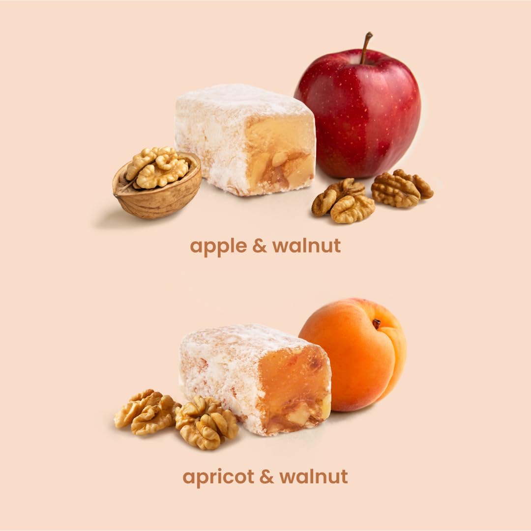 Liberty Orchards Original Aplets & Cotlets - Gourmet Chewy Snack in Gift Box, Gluten Free, Lokum with Nuts, Apricot Walnut Vegan Turkish Delight Candy
