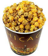 Signature Popcorn - Gourmet 1-Gallon Gold Chicago Skyline Reusable Plastic Bucket Tin, Perfect Duo (Cheddar Cheese & Caramel Popcorn Mix) - Holiday