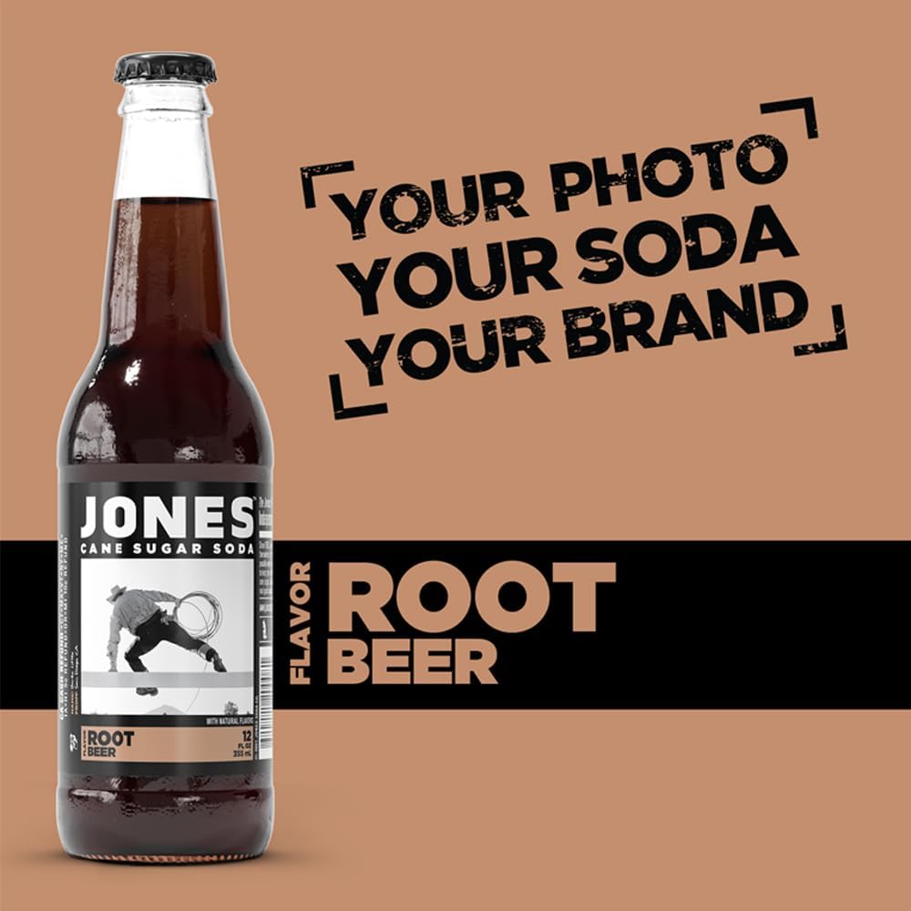Jones Soda Co. Root Beer Flavor | 12-Pack | The Original Craft Soda | Made with Pure, 100% Cane Sugar | Pop Beverages/Soft Drinks | 12 Oz Glass