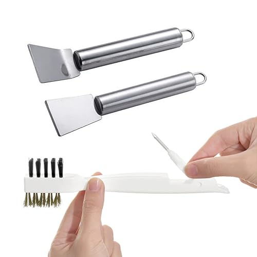 BetterJonny 3 Pcs Kitchen Cleaning Scrub Brush Set, Brass Wire Rust Cleaner Brushes & Cooktop Scraper, Perfect for Pots, Pans, Kitchen, Tile