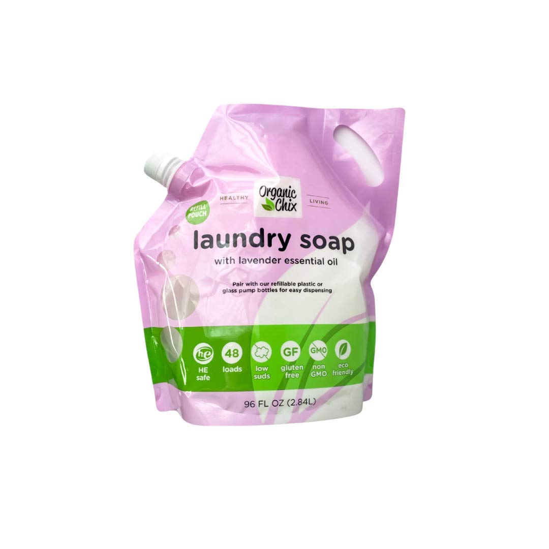 Organic Chix, all natural Laundry Soap, lavender infused, free & clear 96oz Spout Pack