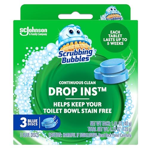 Scrubbing Bubbles Continuous Clean Toilet Drop-Ins, Automatic Blue Toilet Bowl Cleaner, Septic-Safe Tank Tablets Remove Hard Water Minerals