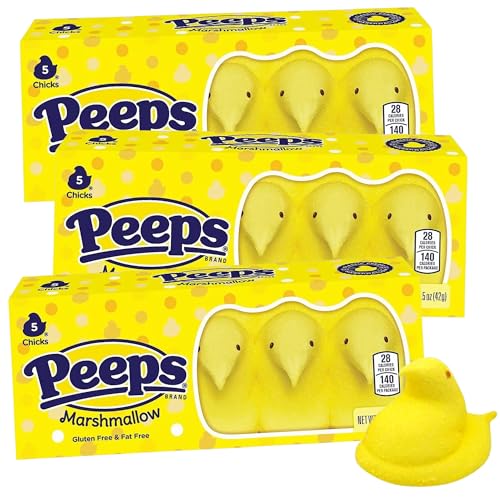 Yellow Peeps Marshmallow Chicks, Classic Easter Basket Stuffer Candy, 5 Count Sleeves (Pack of 3)