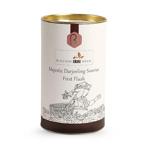 Blossom & Brew Majestic Darjeeling Sunrise First Flush Black Tea (1.76oz) - Whole Leaf from Teesta Valley - Rich Flavored & Aromatic Breakfast Brew