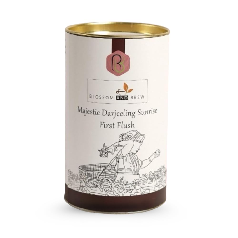Blossom & Brew Majestic Darjeeling Sunrise First Flush Black Tea (1.76oz) - Whole Leaf from Teesta Valley - Rich Flavored & Aromatic Breakfast Brew