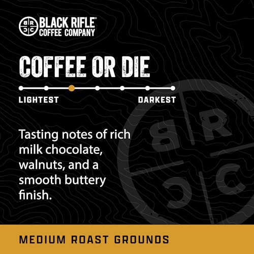 Black Rifle Coffee Company Coffee or Die, 12oz Bag, Ground Medium Roast - Roasted Blend Made from Arabica Beans - Colombian & Brazilian Beans