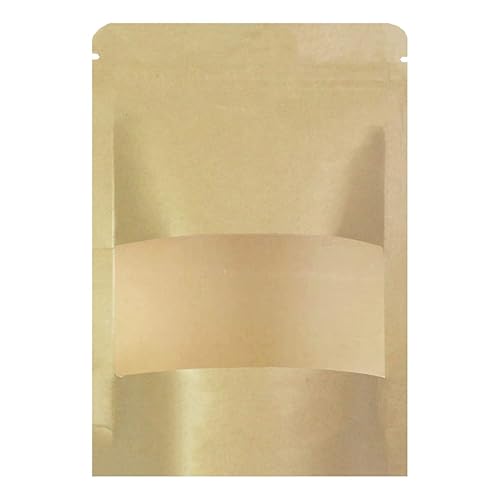 100 Pcs Kraft Paper Stand Up Pouches 4.7X7.9 Inch, Resealable Ziplock Bags with Window, Small Business Food Storage Bags for Coffee Bean, Snacks