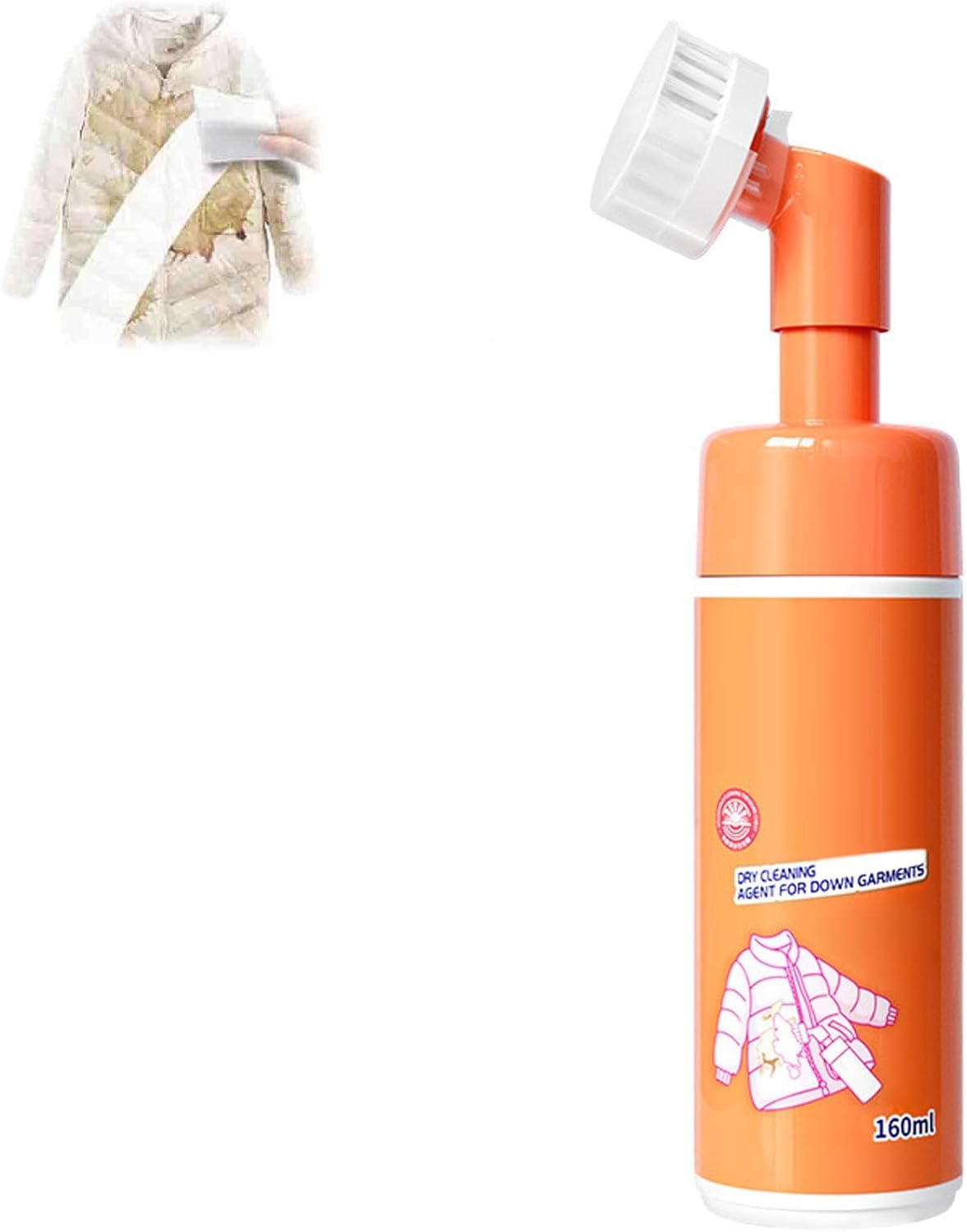 FAFOUR Dry Cleaning Agent with Brush Head for Down Jacket, 160ml Foam Dry Cleaner, Dry Foam Cleaner, Wash-Free Clothing Foam Spray, One Wipe