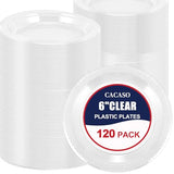CACASO 120 Pack Plastic Dessert Plates,6 Inch Clear Plastic Dinner Plates,Round Clear Disposable Plates,Plastic Party Plates,Small Plastic Plates