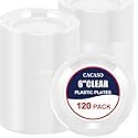 CACASO 120 Pack Plastic Dessert Plates,6 Inch Clear Plastic Dinner Plates,Round Clear Disposable Plates,Plastic Party Plates,Small Plastic Plates
