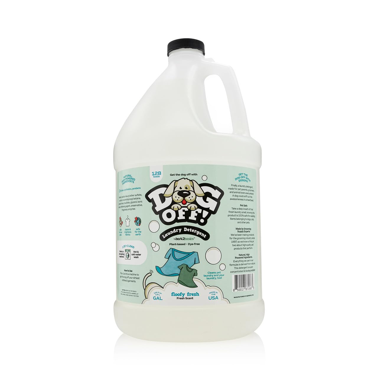 Bark2Basics Dog-Off Laundry Liquid Detergent, 1 Gallon - 128 Loads, Dog Friendly, Eliminates Pet Odors and Stains from Clothes, Towels, and Apparel