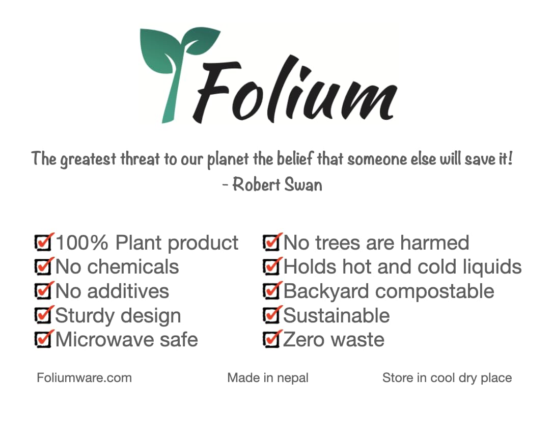 Foliumware Single Use Sal Leaf Bowls (5" inch, 20/pack) | Zero Waste, Biodegradable, Backyard Compostable | For Parties, Picnics, BBQ’s, Weddings