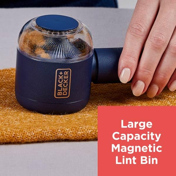 BLACK+DECKER Rechargeable USB-C Fabric & Garment Shaver - Large Capacity Lint Remover for Clothing and Upholstery, 6 Stainless Steel Blades