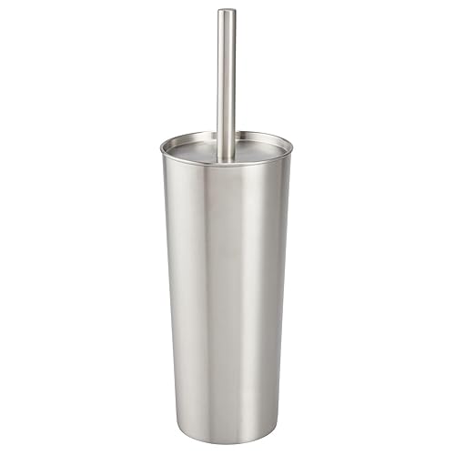 mDesign Slim Metal Toilet Brush Set - Modern Freestanding Holder for Bathroom - Practical With Rust-Resistant Finish - Silver