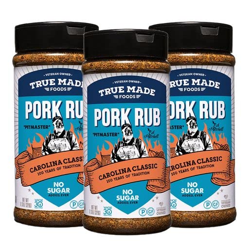 True Made Foods Ed Mitchell's Award Winning Pitmaster BBQ Pork Rub - Carolina Classic, BBQ Grill, 11.3 Ounce, 3 Pack - Earthy & Flavorful BBQ Rubs