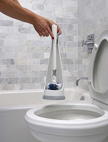Unger No-Drip Toilet Brush Set, Flexible Neck Scrubber with Portable Carrying Caddy Holder, Discreet Bathroom Cleaning Supplies, Scrub Tough Stains