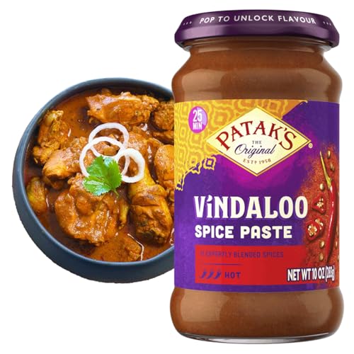 Patak's Vindaloo Spice Paste, Hot Indian Curry with 11 Expertly Blended Spices, Gluten-Free & Vegan, Flavorful Base for Chicken, Seafood, Vegetables