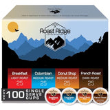 Roast Ridge Single Serve Coffee Pods for Keurig K-Cup Brewers, Variety Pack, Light Roast, Medium Roast, Dark Roast, 100 Count (25 Each: Breakfast